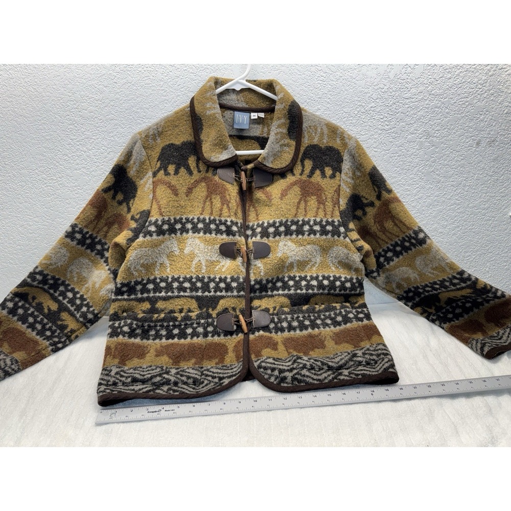 IVY Western Jacket Women M Wool Blend Bear Horse Southwest Toggle Coat